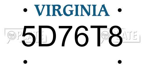 5D76T8 Virginia License Plate