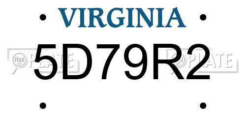 5D79R2 Virginia License Plate