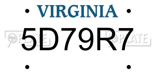 5D79R7 Virginia License Plate