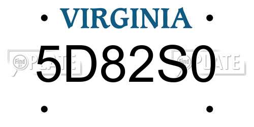 5D82S0 Virginia License Plate