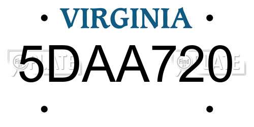 5DAA720 Virginia License Plate