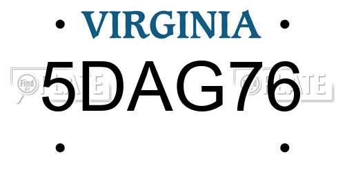 5DAG76 Virginia License Plate