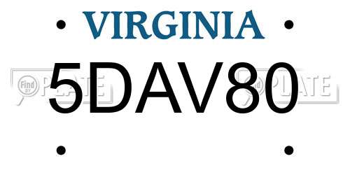 5DAV80 Virginia License Plate