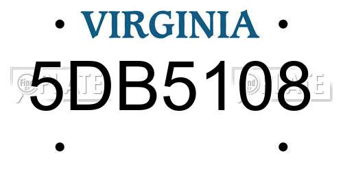 5DB5108 Virginia License Plate