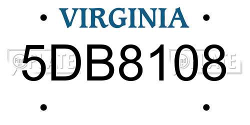 5DB8108 Virginia License Plate
