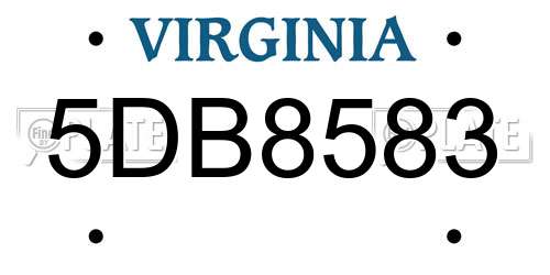 5DB8583 Virginia License Plate