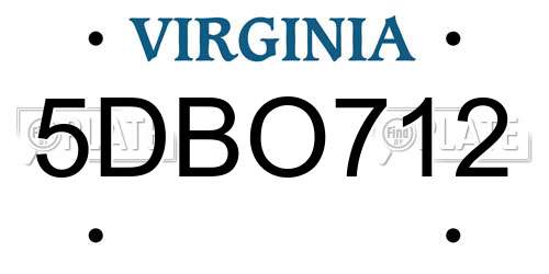 5DBO712 Virginia License Plate