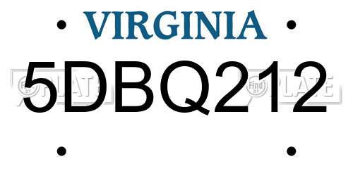 5DBQ212 Virginia License Plate