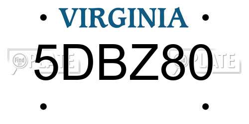 5DBZ80 Virginia License Plate