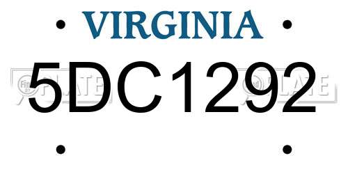 5DC1292 Virginia License Plate