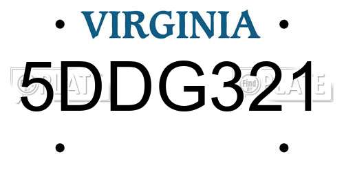 5DDG321 Virginia License Plate