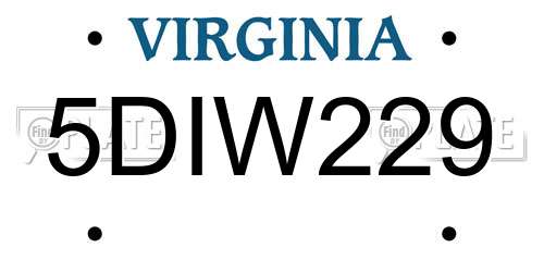 5DIW229 Virginia License Plate