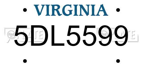 5DL5599 Virginia License Plate