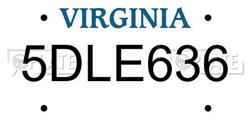 5DLE636 Virginia License Plate
