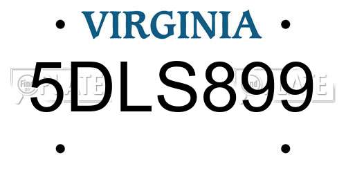 5DLS899 Virginia License Plate