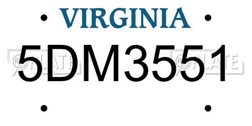 5DM3551 Virginia License Plate