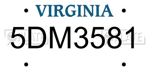 5DM3581 Virginia License Plate