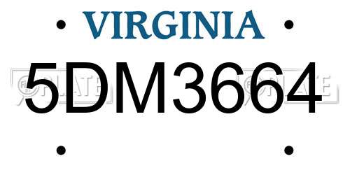 5DM3664 Virginia License Plate