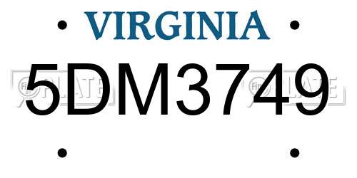 5DM3749 Virginia License Plate
