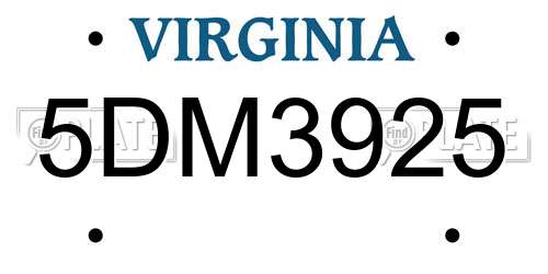 5DM3925 Virginia License Plate