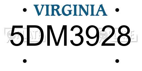 5DM3928 Virginia License Plate