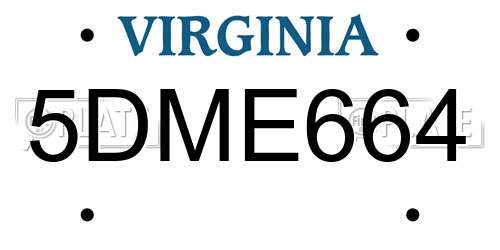 5DME664 Virginia License Plate