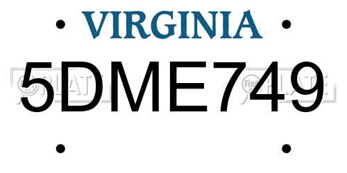 5DME749 Virginia License Plate