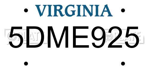 5DME925 Virginia License Plate
