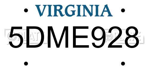 5DME928 Virginia License Plate