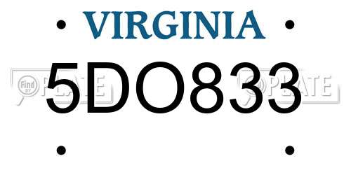 5DO833 Virginia License Plate