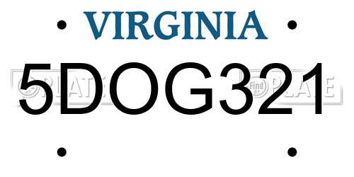 5DOG321 Virginia License Plate