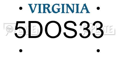 5DOS33 Virginia License Plate