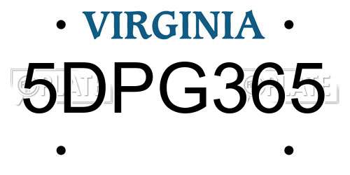 5DPG365 Virginia License Plate