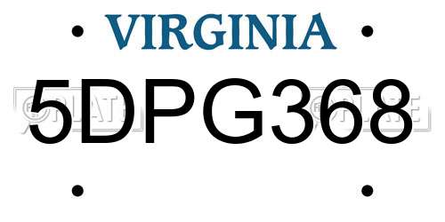 5DPG368 Virginia License Plate