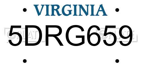5DRG659 Virginia License Plate