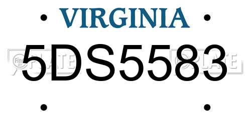 5DS5583 Virginia License Plate