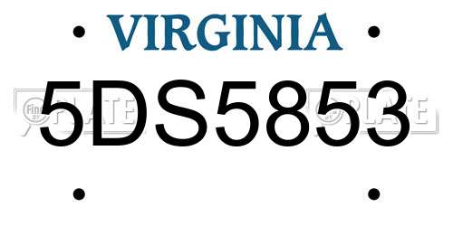 5DS5853 Virginia License Plate