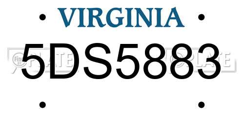 5DS5883 Virginia License Plate