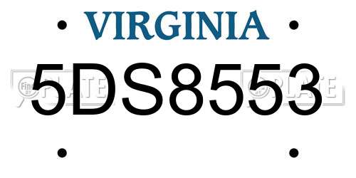 5DS8553 Virginia License Plate