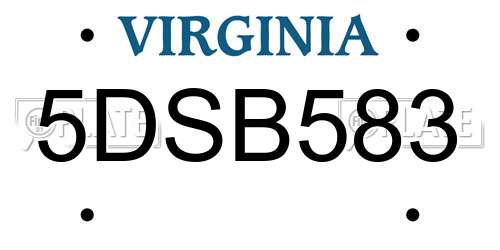 5DSB583 Virginia License Plate