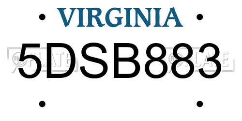 5DSB883 Virginia License Plate