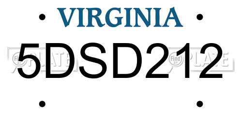5DSD212 Virginia License Plate