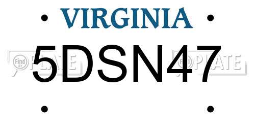 5DSN47 Virginia License Plate