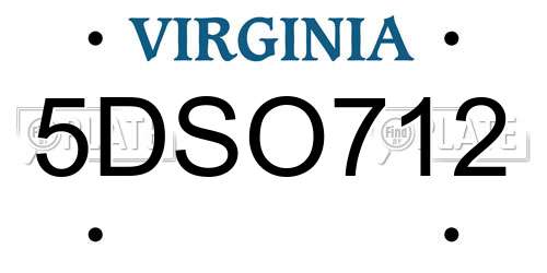 5DSO712 Virginia License Plate
