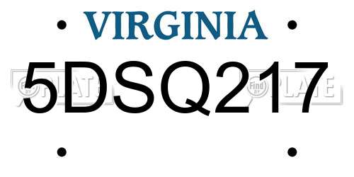 5DSQ217 Virginia License Plate