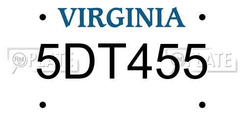 5DT455 Virginia License Plate
