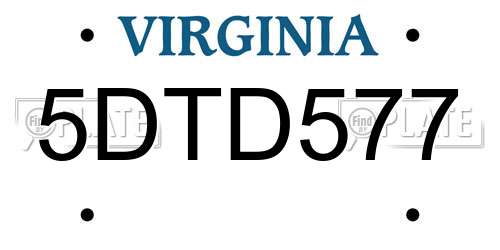 5DTD577 Virginia License Plate