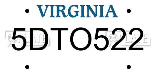 5DTO522 Virginia License Plate