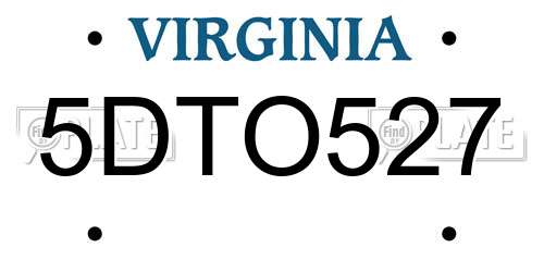 5DTO527 Virginia License Plate