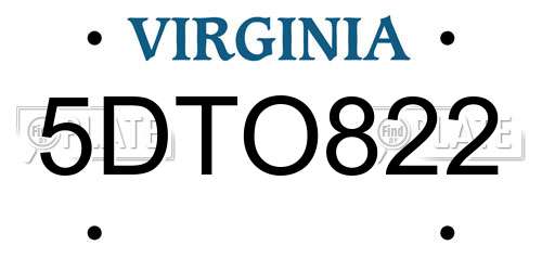 5DTO822 Virginia License Plate